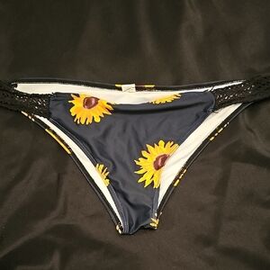 Sunflower Print Bikini Bottom with Lace Sides